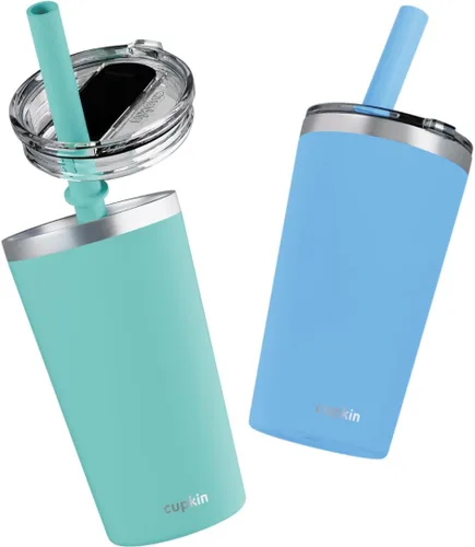 Vista 40 de CUPKIN - Taza apilable de acero inoxidable para niños, taza para batidos, tazas aisladas con recubrimiento en polvo, tapa libre de BPA y pajilla