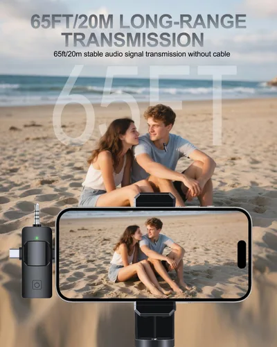 Vista 5 de PQRQP Micrófono Lavalier inalámbrico profesional 3 en 1 para iPhone/Android/cámara, micrófonos inalámbricos, mini micrófono, calidad de sonido