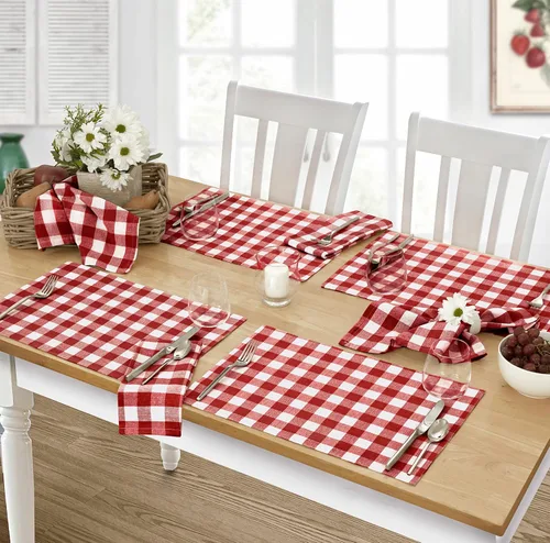 Vista 13 de Home Bargains Plus Country Rustic Buffalo - Juego de 4 manteles individuales de algodón a cuadros, color negro, a cuadros, de fácil cuidado
