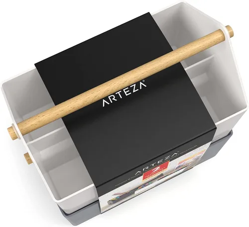 Vista 4 de ARTEZA Organizador portátil de plástico para manualidades, paquete de 2, gris y marfil, cesta de plástico de 3 secciones con asa, organizador