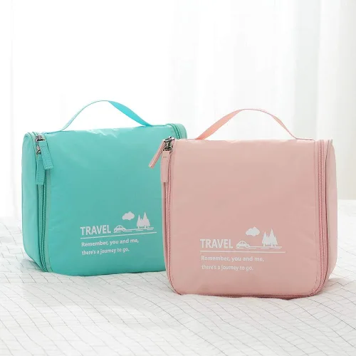 Vista 7 de Bolsa de maquillaje de viaje, bolsa organizadora de artículos de tocador colgante ligera con gancho para cosméticos 2019 (rosa)