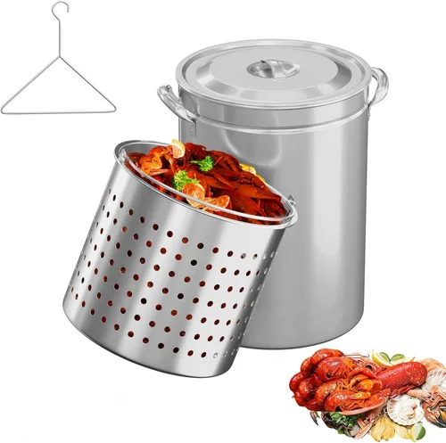 Vista 9 de Bonnlo olla de stock de aluminio de 30 cuartos para hervir mariscos, cangrejos y camarones, freír pavo y cocinar tamales al vapor, olla grande