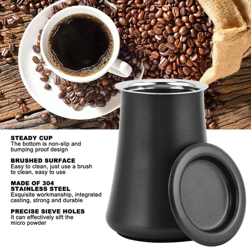 Vista 3 de Tamiz de café de acero inoxidable, tamiz de tamiz de café en polvo, contenedor de filtro de café en frío, accesorios para hacer café (negro)