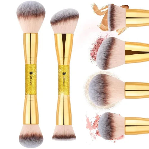 Vista 14 de DUcare Brochas de maquillaje Duo End Foundation Powder Buffer y Contour Brush Herramientas cosméticas sintéticas 2 piezas D01.