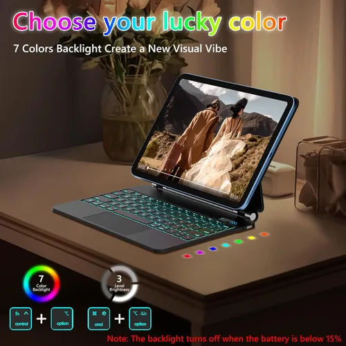 Vista 6 de FUWANG for iPad A16 11th/10th Generation Case with Keyboard, Magic Keyboard with Power Display, Multi-Touch Trackpad Floating Cantilever Stand