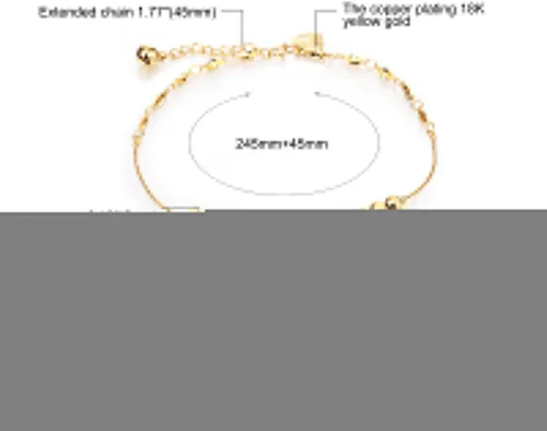 Vista 5 de Tobillera para mujer tono dorado de 18 quilates con cuentas de la suerte, cadena de hueso de serpiente, accesorio ajustable de 9.4in de largo