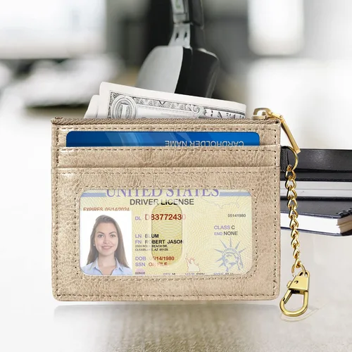 Vista 30 de SEAVILIA Tarjetero llavero cartera para mujer con ventana de identificación RFID monedero regalo abeja delgada minimalista pequeña cartera