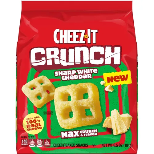Vista 11 de Cheez-It Crunch Pasabocas horneados con sabor a queso, bocadillos para el almuerzo, cheddar blanco fuerte (paquete de 6 bolsas)