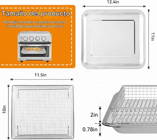 Vista 2 de Bandeja de acero inoxidable para hornear compatible con Cuisinart Airfryer TOA-060 y TOA-065 (bandeja de 2 piezas)