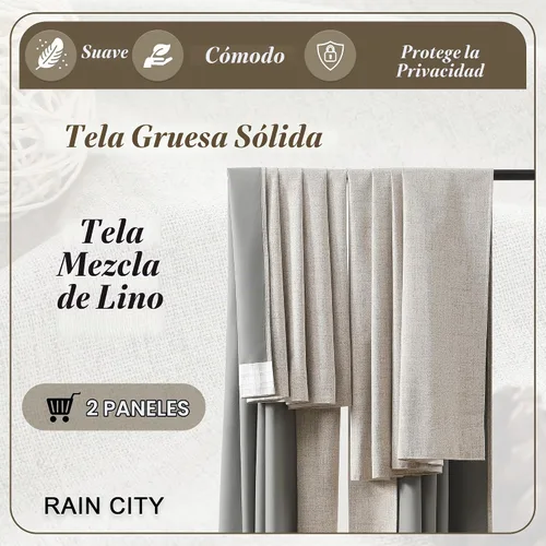 Vista 7 de RAIN CITY 2 paneles de cortinas extra anchas de 96 pulgadas de largo, de Beige