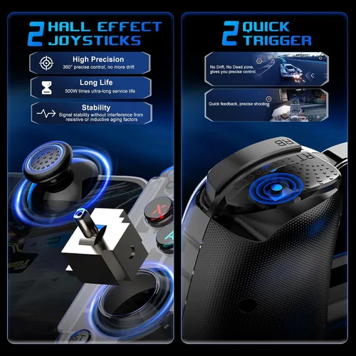 Vista 3 de Mobile Gaming Controller for Android & ALL iPhone Series (Support USB-C & Wireless Connect) Phone Gamepad with Hall Effect Joystick, Turbo, Support