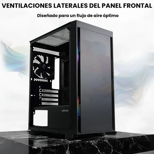 Vista 4 de Zalman Funda T3 Micro ATX, funda de PC MATX con 2 ventiladores de 4.724 in preinstalados, panel lateral de vidrio templado completo, chasis compacto