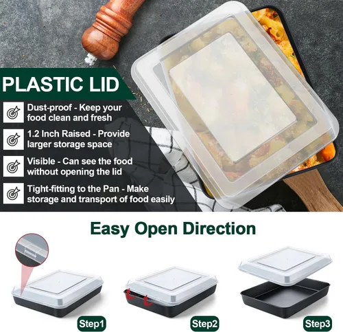 Vista 5 de P&P CHEF - Sartén para horno tostador de 9.4 pulgadas con tapa, 2 sartenes antiadherentes Lasagna Pans Rectangular Trays for Baking Cooking