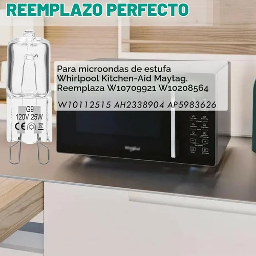 Vista 6 de Bombilla para horno microondas Whirlpool, sustituye a W10709921 W10208564, 2