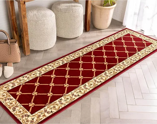 Vista 8 de Alfombra entramada roja francesa, europea, alfombra de área tradicional, fácil de limpiar, moderna, contemporánea, floral, gruesa, suave, alfombra