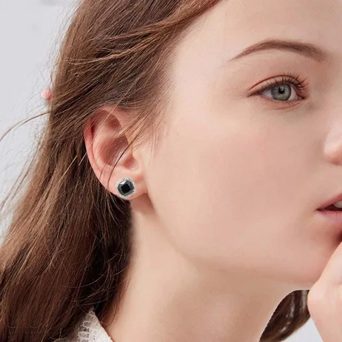 Vista 4 de Aretes cuadrados de corte princesa con micro pavimentado AAA joyería de boda para mujer Cristal Circonia cúbica