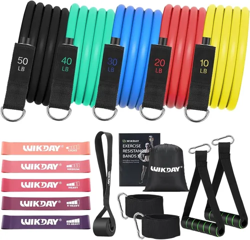 Vista 6 de WIKDAY Exercise Resistance Bands with Handles for Working Out Workout Bands Set with Door Anchor for Physical Therapy, Yoga, Pilates