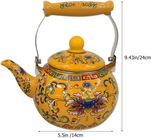 Vista 7 de Healeved Hervidor de té esmaltado con mango de cerámica e infusor de 2.2 L, hervidor de agua clásico floral, tetera de acero para estufa
