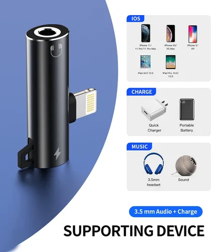 Vista 7 de Adaptador de auriculares Lightning a conector de audio AUX de 0.138 in y adaptador de carga para auriculares compatible con iPhone 11 12 13 Mini pro