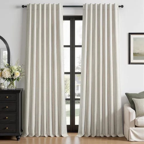 Vista 21 de Cortinas opacas de lino de 96 pulgadas para dormitorio, 2 paneles, verde Verde Olivegreen