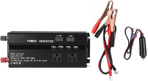 Vista 3 de Convertidor de inversor de corriente para automóvil de 4000 W con pantalla LCD, puerto USB, encendedor de puros, puertos CC 12 V a CA 1100 V