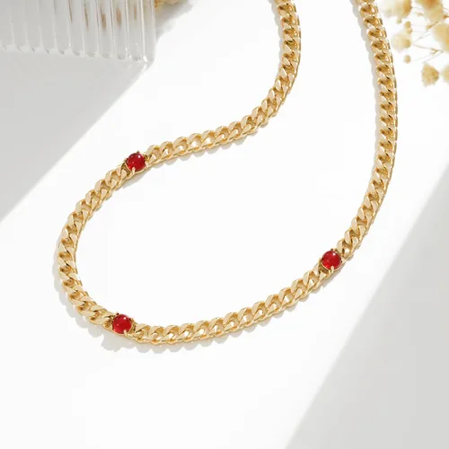 Vista 5 de VACRONA Gargantilla de oro para mujer, chapada en oro de 14 quilates, gargantilla contra el mal de ojo, delicada cadena de eslabones cubanos de oro