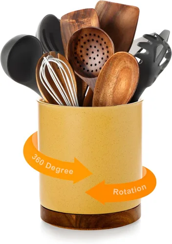 Vista 13 de Nucookery Soporte giratorio para utensilios de cocina de 360°, 7.2 pulgadas, organizador de utensilios de cocina de cerámica blanca, decoración