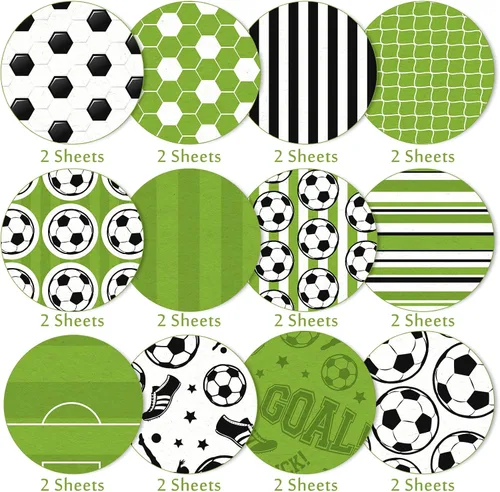 Vista 3 de Whaline Papel de 24 hojas de papel con patrón de fútbol, pelota de fútbol, campo de recortes, papel de doble cara para manualidades, papel