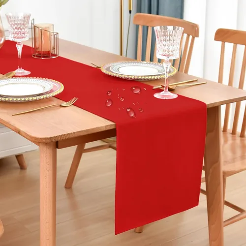 Vista 14 de Faux Linen Small Table Runner Water Resistant 13 x 36 in, Brown Farmhouse Short Table Runners, Coffee Table Runner, Dresser Runners for Bedroom