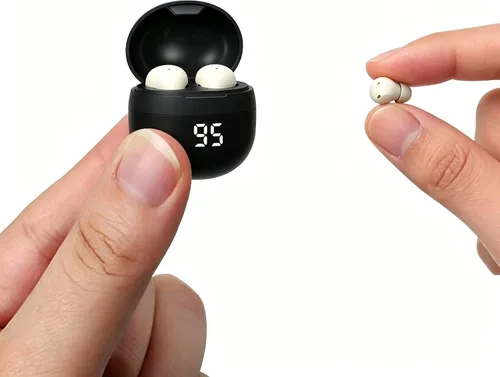 Vista 4 de Mini auriculares inalámbricos Bluetooth para dormir, estilo intraural, control táctil, cancelación pasiva de ruido, para escuchar música (negro)