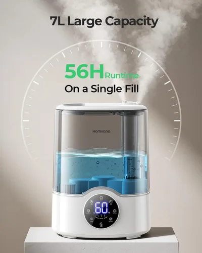 Vista 5 de Homvana Humidificador para habitación grande, 7 L (807 pies ²), niebla inteligente cálida y fría, humidificadores de llenado superior