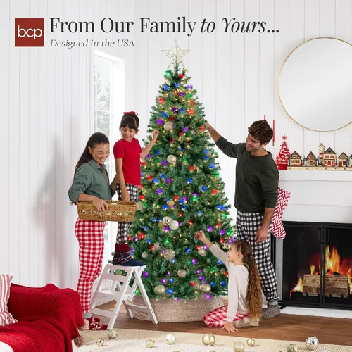 Vista 41 de Best Choice Products Árbol de Navidad azul bebé preiluminado de 6 pies, decoración navideña artificial completa con 947 puntas de rama, 250 luces