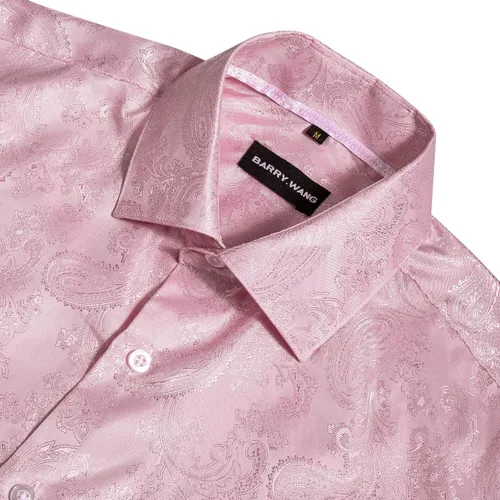 Vista 4 de Camisas de moda para hombre, camisa de vestir de manga larga con flores de cachemira de seda tejida para negocios, fiesta, diseño casual