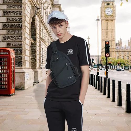 Vista 8 de MAYLISACC Mochila bandolera, bolsa cruzada de hombro para hombres y mujeres, mochila casual, bolsa de pecho para exteriores, Negro