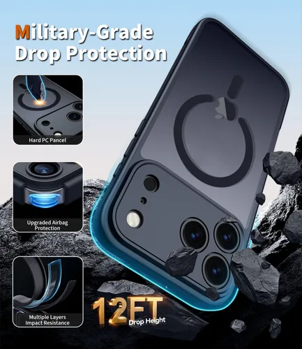 Vista 5 de Funda 2 en 1 para iPhone 17 Pro, protección completa de la cámara, compatible con MagSafe, delgada, translúcida, mate, a prueba de golpes, Negro
