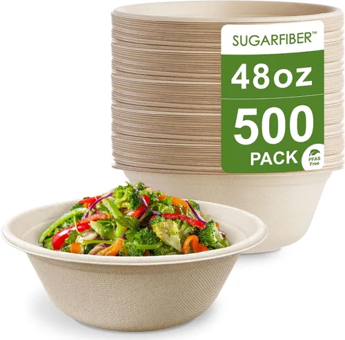 Vista 13 de Harvest Pack GOURMET SHOWCASE - [50 unidades] Cuencos de papel redondos de 12 onzas libres de PFAS - Cuencos de bagazo compostables, resistentes