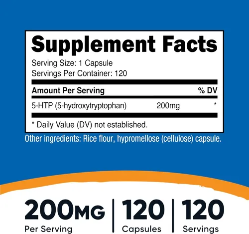 Vista 2 de Nutricost 5-HTP 200 mg, 120 cápsulas vegetarianas (5-hidroxitriptófano) - Sin OGM y sin gluten