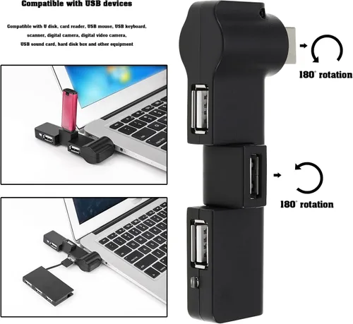 Vista 3 de Create idea 4 puertos 180 ° Rotación USB Extensor Hub 4 puertos USB Hub Adaptador de corriente Mini USB 2.0 Hub 4 puertos USB Hub Accesorios