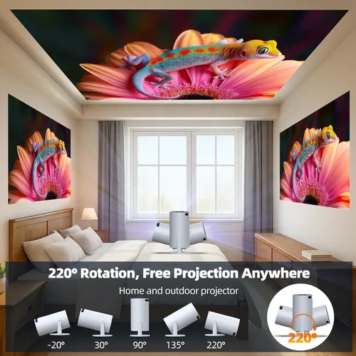 Vista 10 de Mini proyector con WiFi y Bluetooth, proyector portátil con aplicaciones integradas, compatible con 4K 1080P Auto Keystone 220° giratorios pequeños