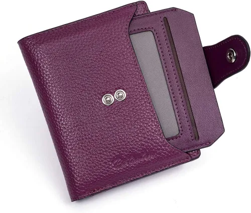Vista 4 de BOSTANTEN - Billetera de cuero para mujer con bloqueo RFID, pequeña, con cremallera, de bolsillo, para tarjetas, con ventana para documento