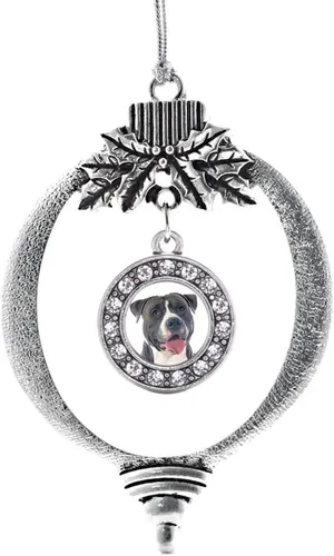 Vista 152 de Inspired Silver - Adorno con dije de cara de carlino - Adornos navideños de círculo de plata con joyas de circonita cúbica