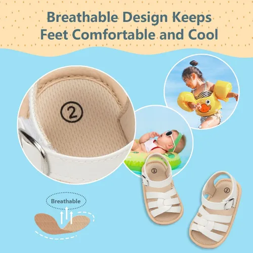Vista 3 de CENCIRILY Sandalias de verano para bebés, niñas y niños, con lazo y suela de goma suave, zapatos planos para caminar