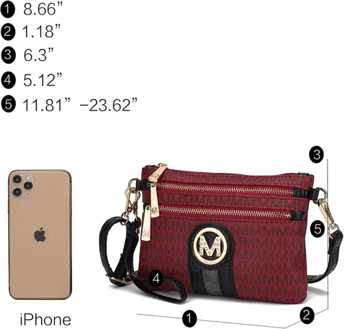 Vista 5 de MKF - Bolso cruzado para mujer, correa para la muñeca, bolso de hombro de piel sintética, bolso de bolsillo pequeño, color negro