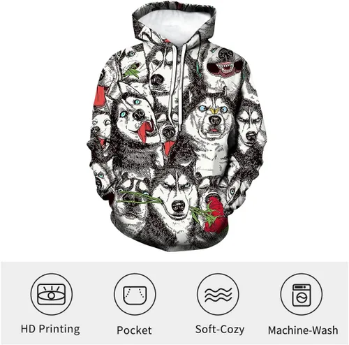 Vista 3 de Sudadera con capucha de animales con estampado siberiano Husky para hombres y mujeres