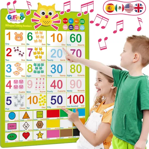 Vista 12 de Gufino Tabla de pared del alfabeto - Juguetes bilingües con botones táctiles interactivos para aprendizaje independiente y guiado - Ideal