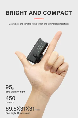 Vista 2 de TOWILD CL450 Luces de bicicleta para conducción nocturna, 450 lúmenes, USB-C recargable, aleación de aluminio, IPX6 impermeable