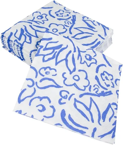 Vista 7 de Caspari Servilletas de cóctel de papel Matisse en color azul, 20 por paquete