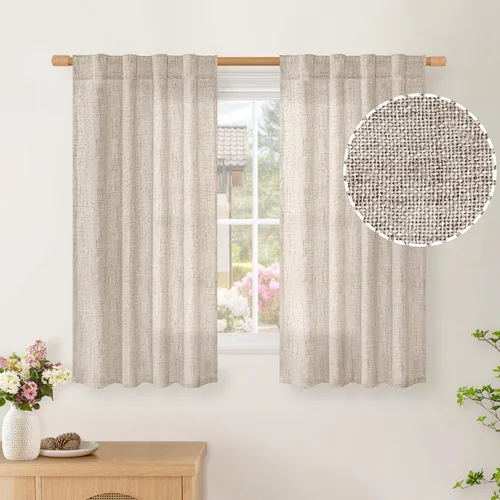Vista 74 de BGment Cortinas cortas de lino marfil de 36 pulgadas de largo para ventanas de cocina, pequeñas cortinas texturizadas rústicas para café sobre
