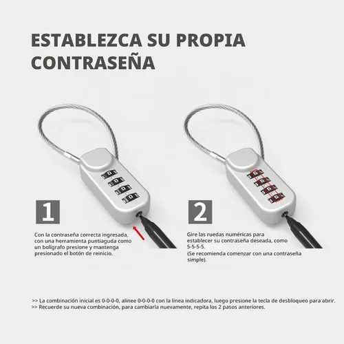 Vista 6 de Cerradura de combinación de 4 dígitos, cerradura de cable combinada con código, combinación de candado pequeño para equipaje, maleta, casillero