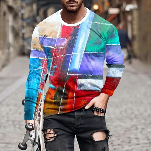 Vista 2 de Muscle Shirts for Men Graphic Vintage Long Sleeve Pullover Casual Crewneck Shirt Regular-Fit Athletic Tshirt 2023